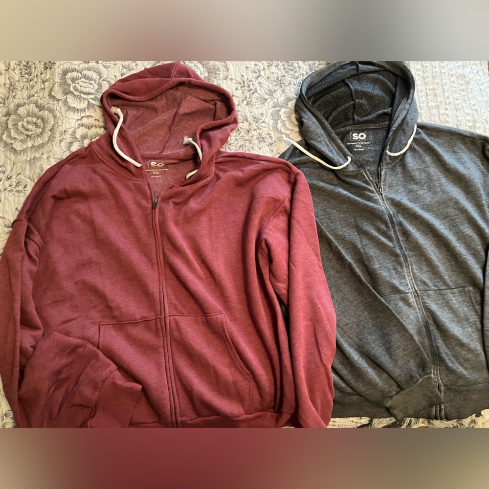 So Zip Up Hoodies - 1 Gray and 1 Maroon - New without Tags